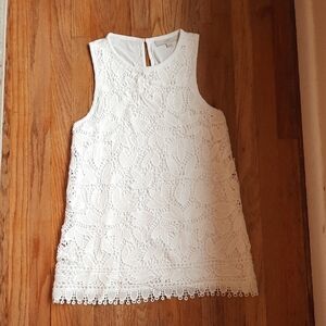 LOFT White Floral Eyelet Tank XS